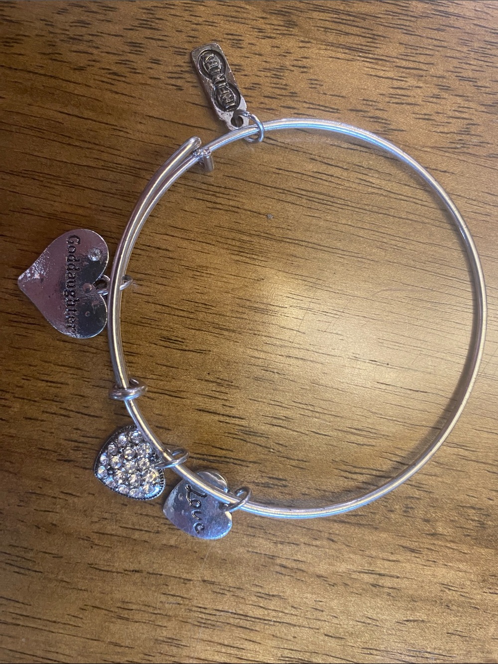 Goddaughter Silver Tone Charm Bangle Bracelet with Heart Charms